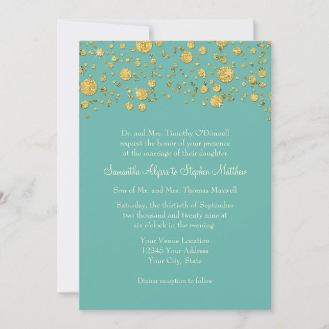 Gold Leaf Glitter Confetti Dots Elegant Wedding Invitation (Front)