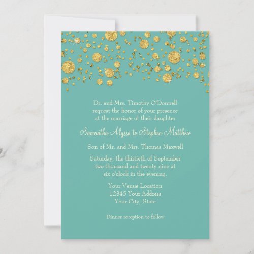 Gold Leaf Glitter Confetti Dots Elegant Wedding Invitation