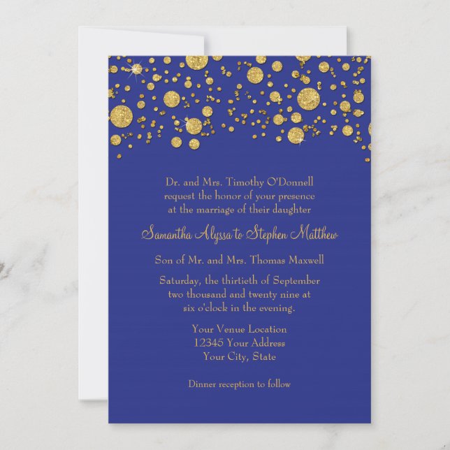 Gold Leaf Glitter Confetti Dots Elegant Wedding Invitation (Front)