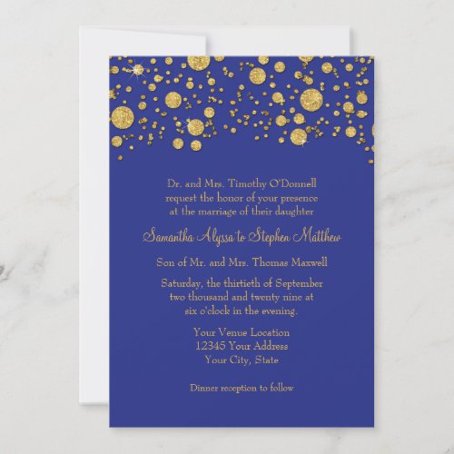 Gold Leaf Glitter Confetti Dots Elegant Wedding Invitation