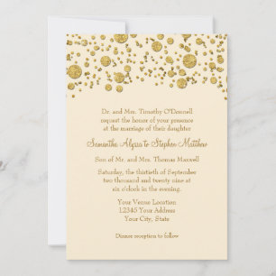 Gold Leaf Glitter Confetti Dots Elegant Wedding Invitation