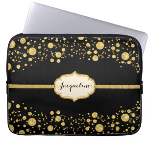Gold Leaf Glitter Confetti Polka Dots Sparkle Laptop Sleeve