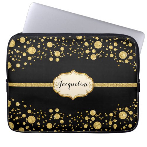 Gold Leaf Glitter Confetti Polka Dots Sparkle Laptop Sleeve