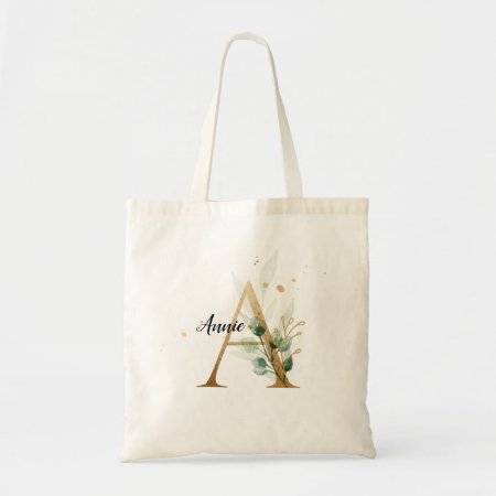 Gold Leaf Greenery Elegant Foliage Monogram "a" Tote Bag