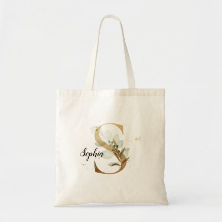 Gold Leaf Greenery Elegant Foliage Monogram "s" Tote Bag