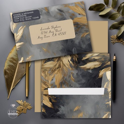 Gold Leaf Impasto Noir  Envelope