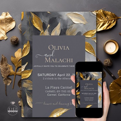 Gold Leaf Impasto Noir  Invitation