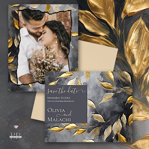 Gold Leaf Impasto Noir  Invitation