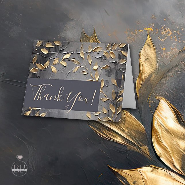 Gold Leaf Impasto Noir  Letterpress Thank You Card (Creator Uploaded)