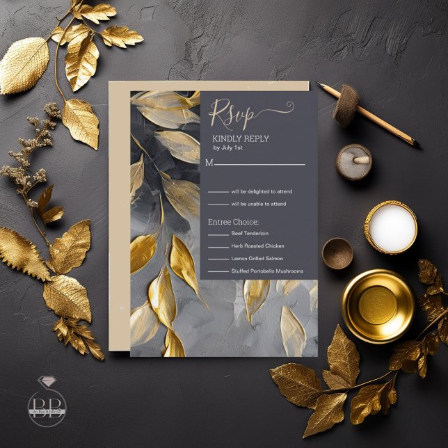 Gold Leaf Impasto Noir  RSVP Card (Creator Uploaded)
