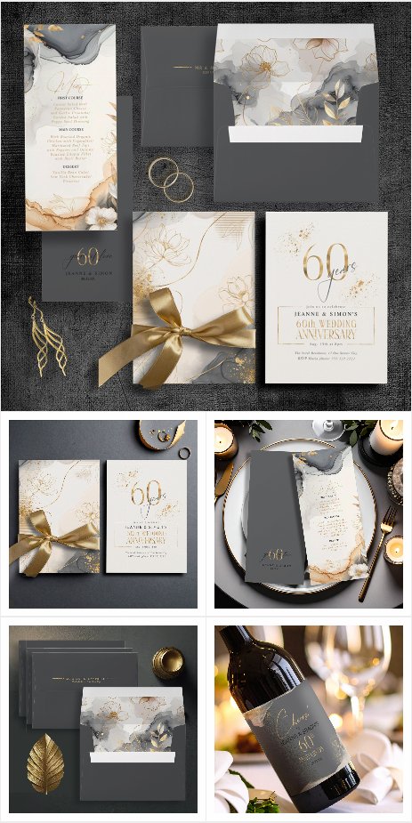 Gold Leaf & Line Floral 60th Wedding Anniversary