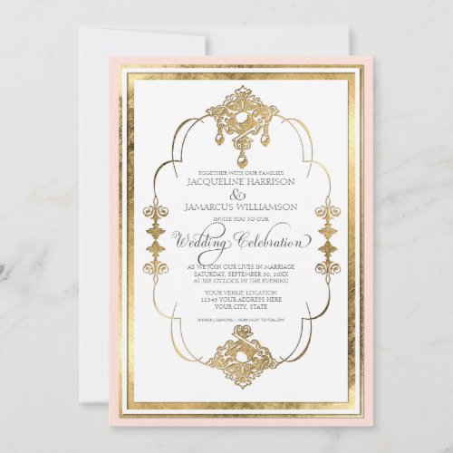 Gold Leaf Look Art Deco Nouveau Wedding Invitation