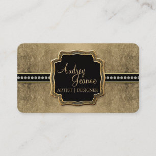 Gold Leaf Look Fleur de Lis Faux Vintage Jewel Business Card
