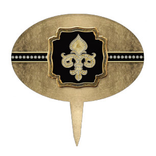 Gold Leaf Look Fleur de Lis Faux Vintage Jewel Cake Topper