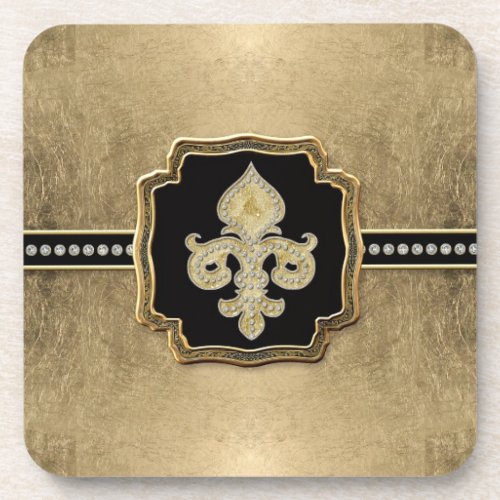 Gold Leaf Look Fleur de Lis Faux Vintage Jewel Coaster