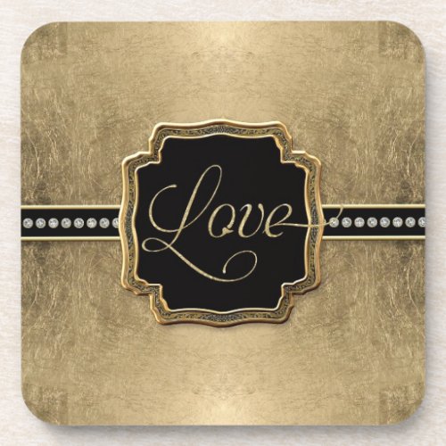 Gold Leaf Look Fleur de Lis Faux Vintage Jewel Drink Coaster