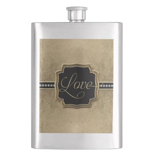 Gold Leaf Look Fleur de Lis Faux Vintage Jewel Hip Flask