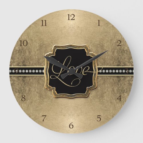 Gold Leaf Look Fleur de Lis Faux Vintage Jewel Large Clock