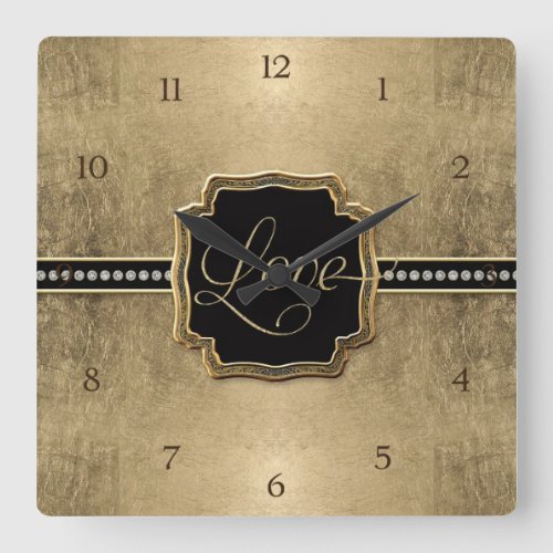 Gold Leaf Look Fleur de Lis Faux Vintage Jewel Square Wall Clock