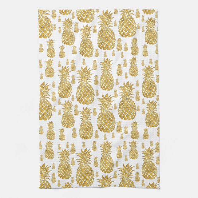 gold leaf look pineapples pattern towel (Vertical)