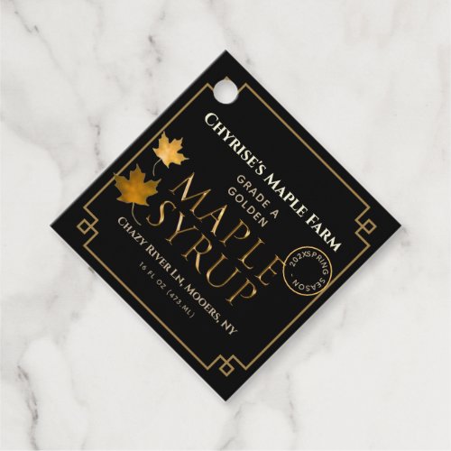 Gold Leaf Maple Syrup Hangtag with Nutrition Facts Favor Tags