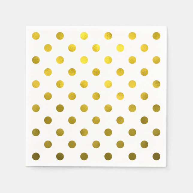 Gold Leaf Metallic Faux Foil Large Polka Dot White Napkins (Front)
