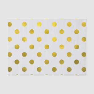 Gold Leaf Metallic Faux Foil Large Polka Dot White Tissue Paper
