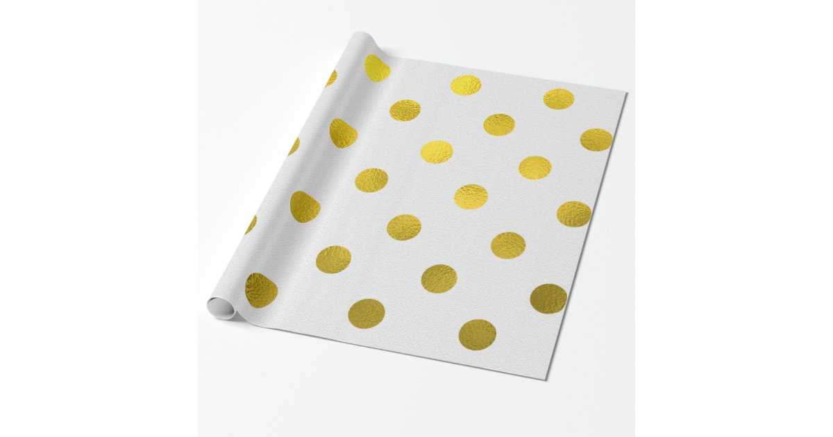 Gold Leaf Metallic Faux Foil Large Polka Dot White Wrapping Paper ...