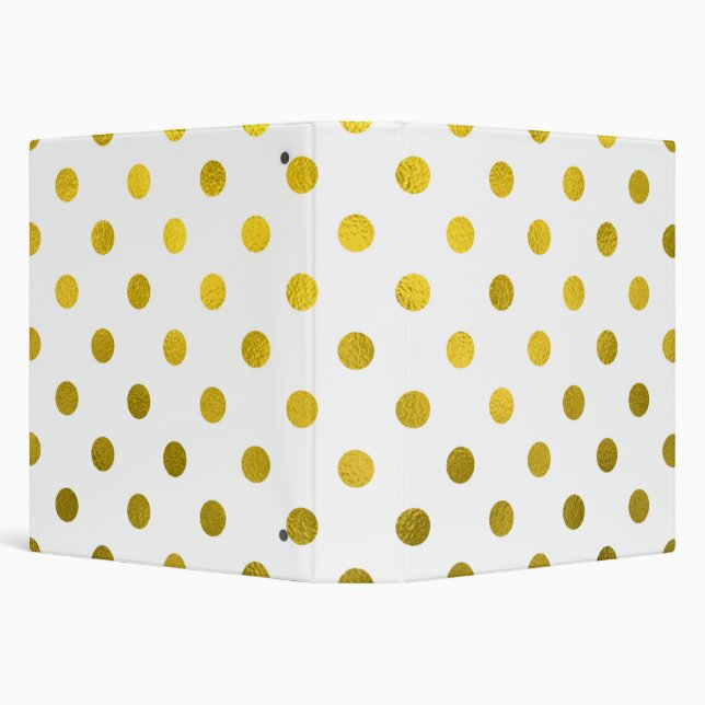 Gold Leaf Metallic Polka Dot on White Dots Pattern Binder (Background)