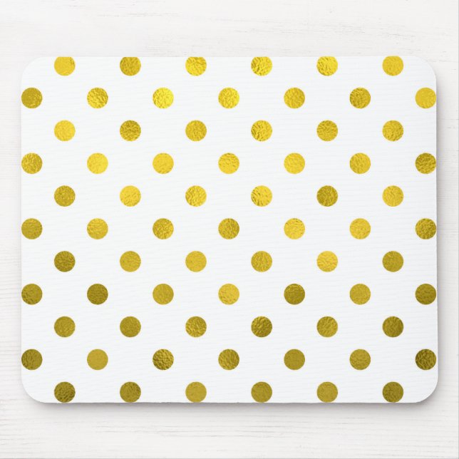 Gold Leaf Metallic Polka Dot on White Dots Pattern Mouse Pad (Front)