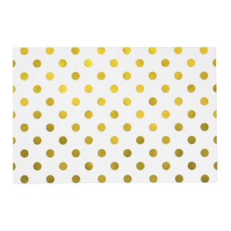 Gold Leaf Metallic Polka Dot on White Dots Pattern Placemat
