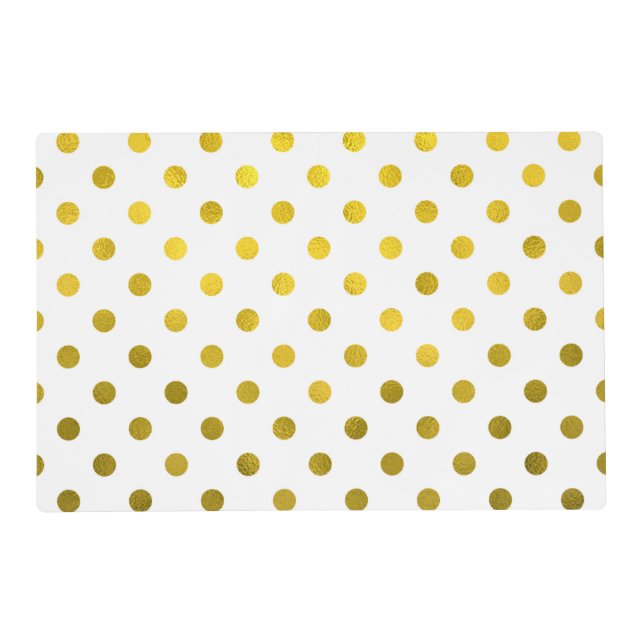Gold Leaf Metallic Polka Dot on White Dots Pattern Placemat (Front)