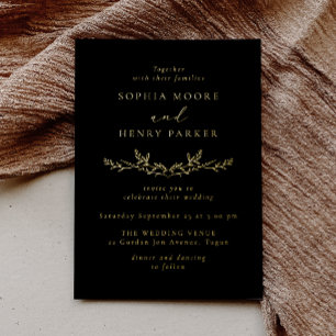 Gold Leaf Minimal Black Wedding Foil Invitation
