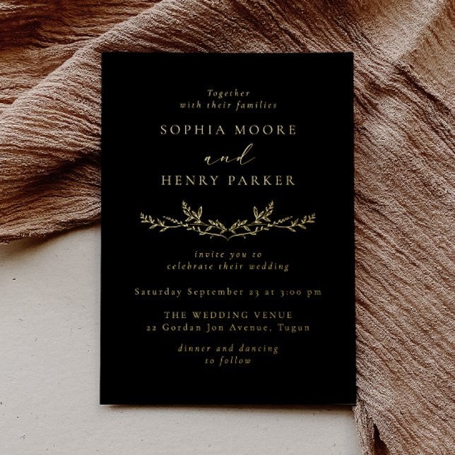 Gold Leaf Minimal Black Wedding Foil Invitation (Creator Uploaded)