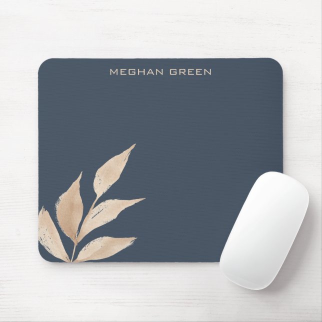 Gold Leaf Minimalist Dark Blue Monogram Mouse Pad (With Mouse)