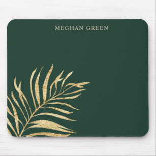 Gold leaf minimalist hunter green monogram mouse pad