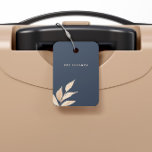 Gold Leaf Minimalist Monogram Navy Blue Luggage Tag<br><div class="desc">Navy blue background with single gold leaf on the bottom left corner coupled with a minimalistic sans serif gold font. All information is in the same font on the back side. Visit our store for more matching office stationery and accessories in this style.</div>