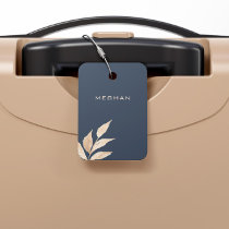 Gold Leaf Minimalist Monogram Navy Blue Luggage Tag