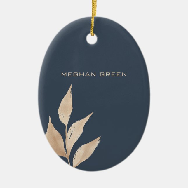 Gold leaf minimalist navy blue graduate monogram ceramic ornament (Front)