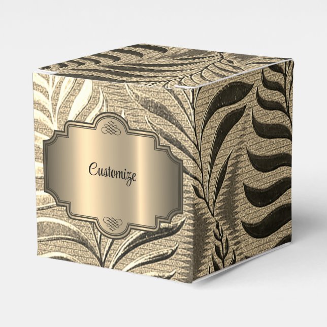 Gold Leaf Motif Cube Favor Boxes (Front Side)
