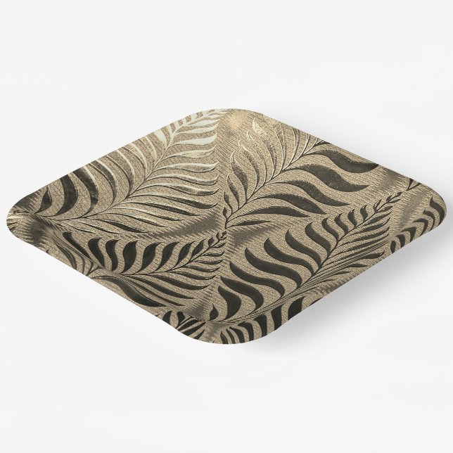 Gold Leaf Motif Square Paper Plates (Angled)