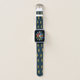 Gold Leaf & Navy Pattern Apple Watch Band