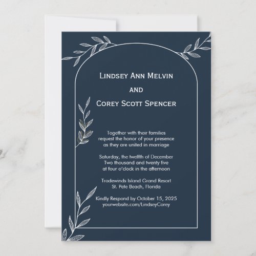 Gold Leaf Navy Wedding Invitation