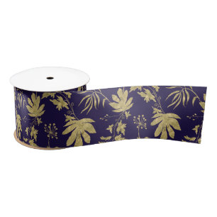 Gold Leaf Navy White Green Spring Bridal Shower Satin Ribbon