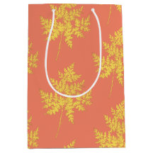 Gold Leaf on Coral Botanical Pattern