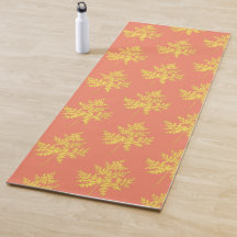 Gold Leaf on Coral Botanical Pattern