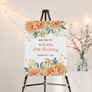 Gold Leaf Orange Peony Rustic Floral Birthday Foam Board