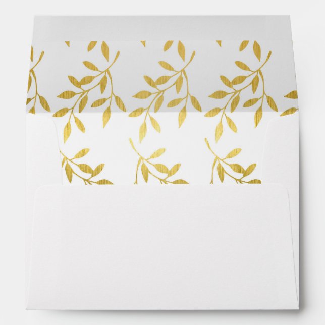 Gold Leaf Pattern Decorative Lined Weddings Envelope (Back (Bottom))
