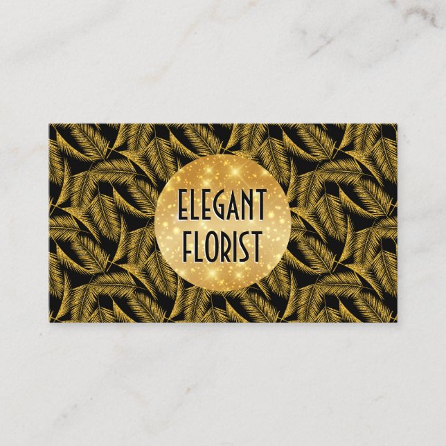 Gold  Leaf Pattern Floral Elements Business Card (Front)