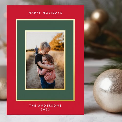 Gold Leaf Pressed Elegant Christmas Frames  Photo Foil Holiday Card